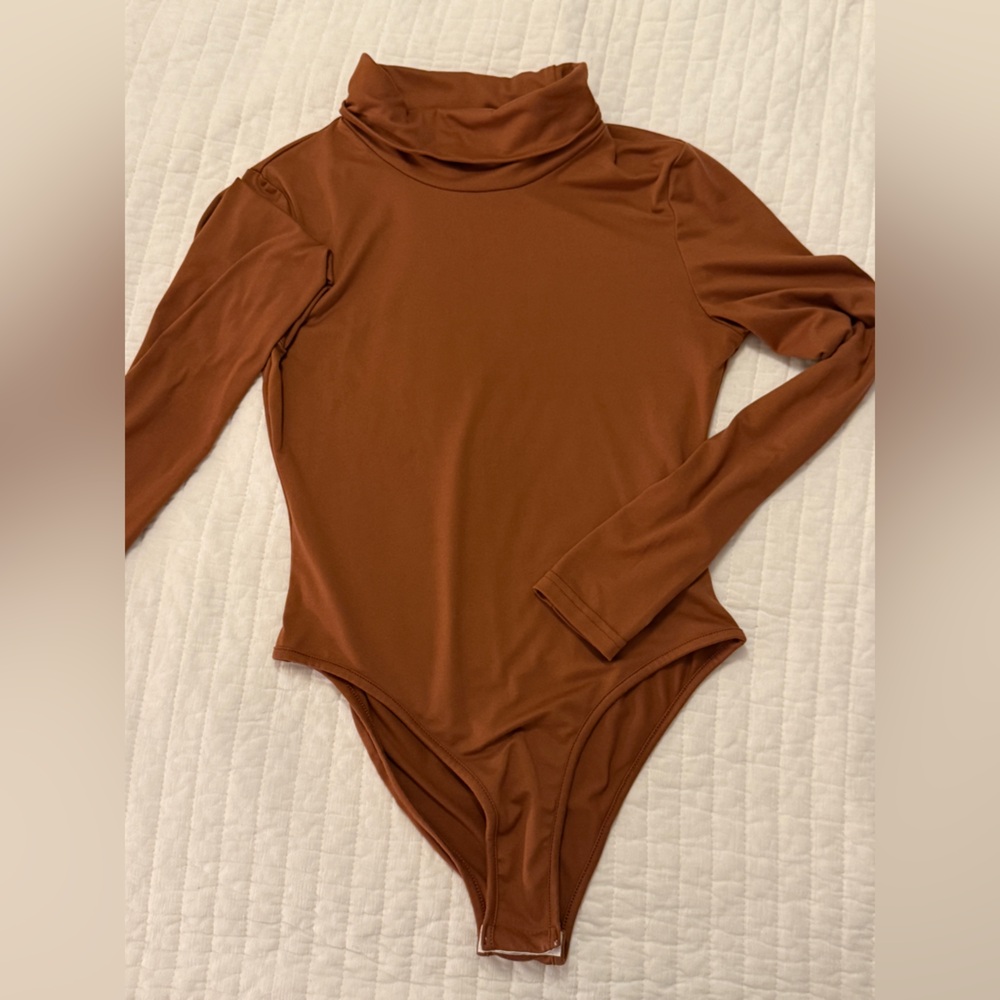 Women's Long Sleeve Brown Turtleneck Bodysuit